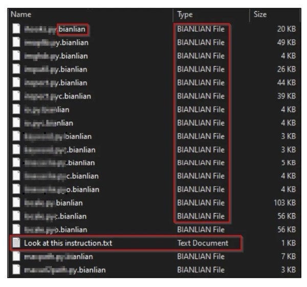 BianLian encrypted files