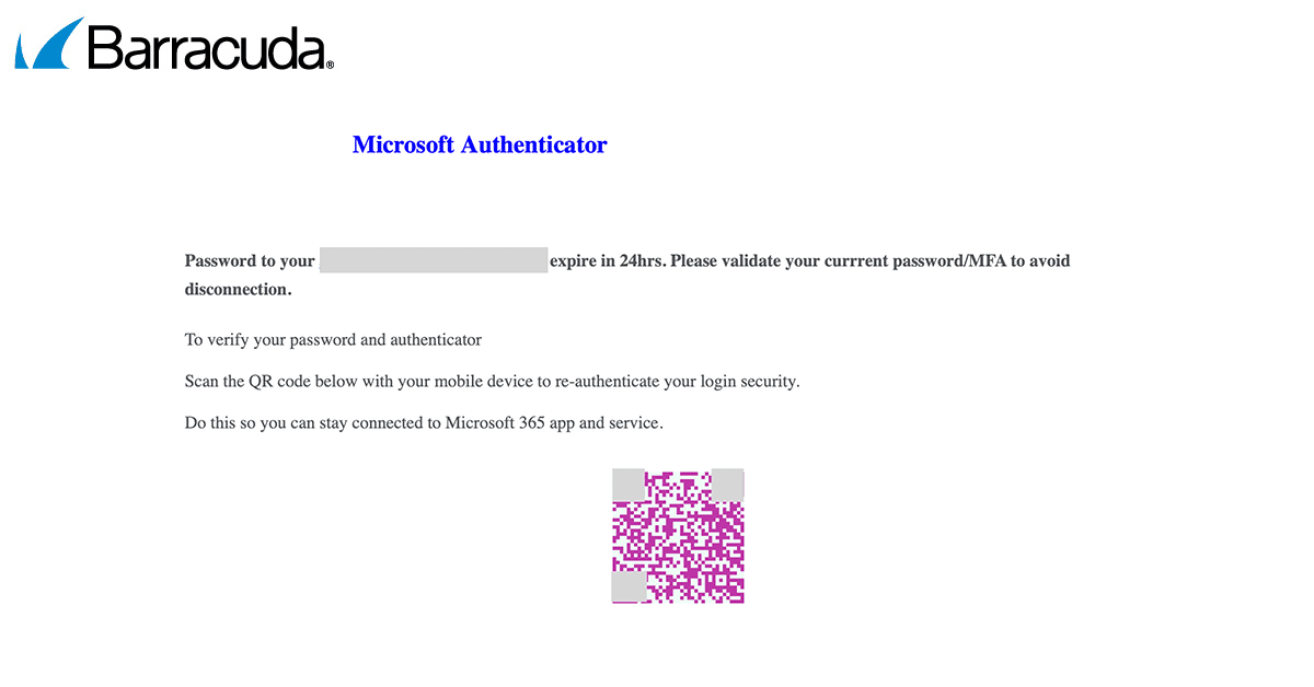 Esempio di come appare un codice QR suddiviso in un attacco di phishing