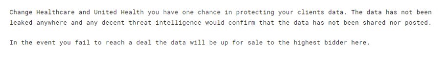 RansomHub note to Change Healthcare