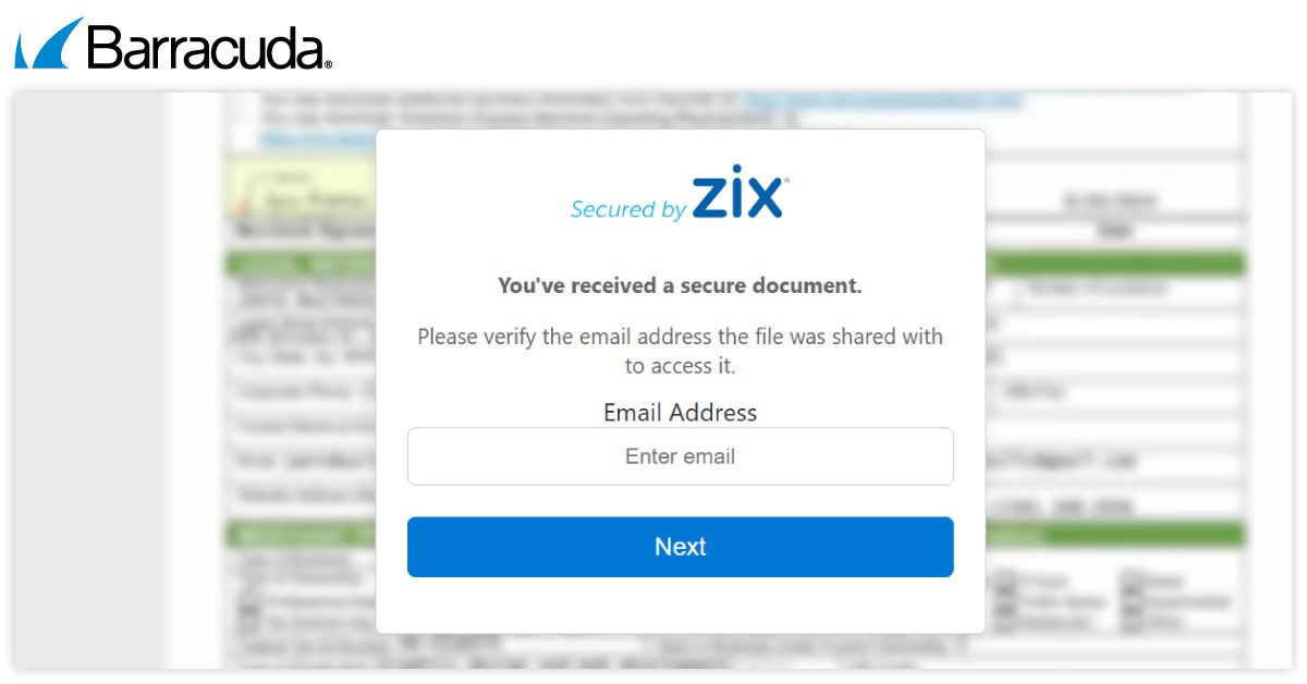 Esempio di notifica utilizzato nella campagna di impersonificazione di Zix