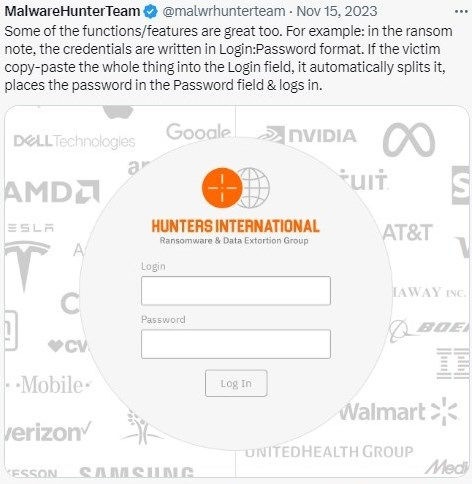 Hunters International Login Page