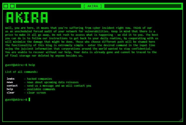Screenshot of Akira data leak site