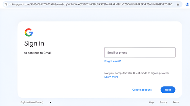 Example of a fake Google login page