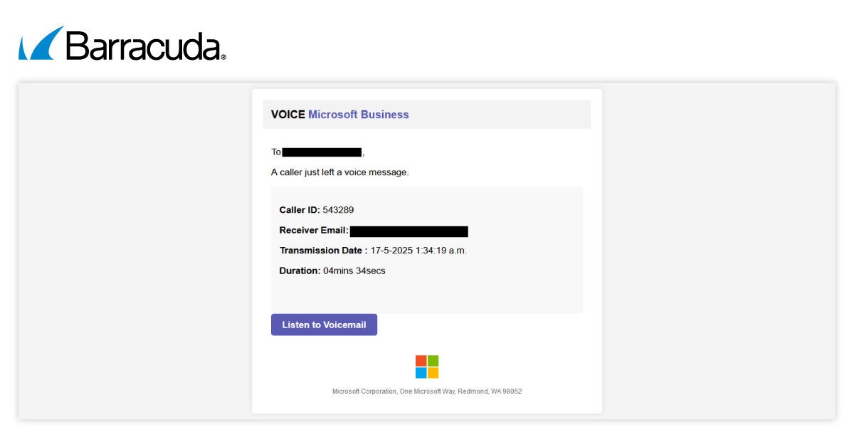 Esempio di un'e-mail di phishing che utilizza URL nascosti