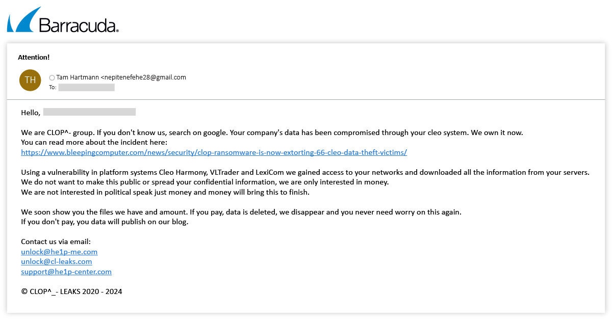 Example of an attack posing as Clop ransomware