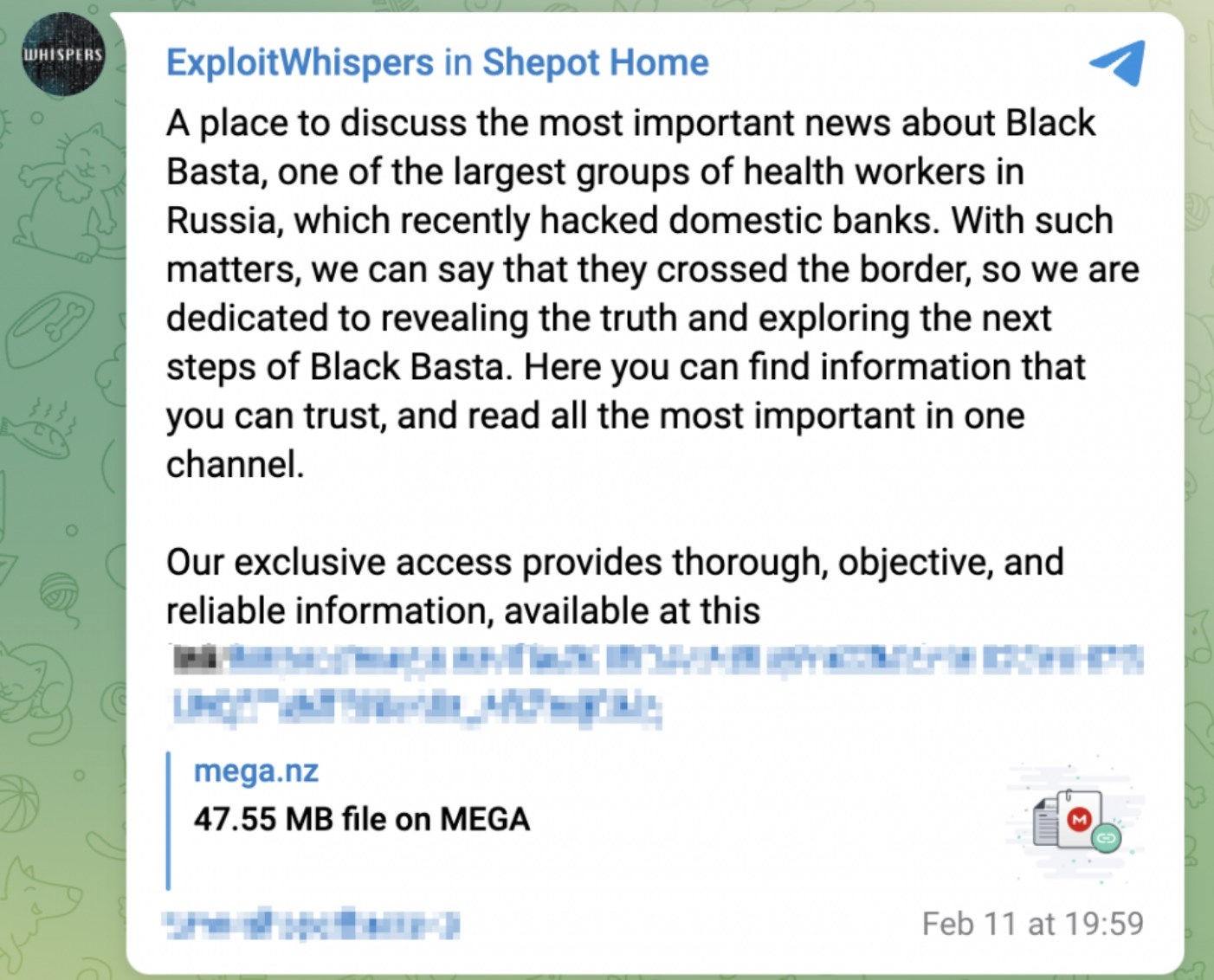 Traduzione in inglese del post di Telegram che trapela le chat interne di blackbasta (Bleeping Computer)