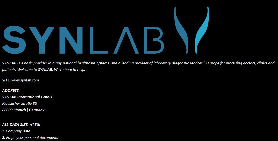 Black Basta lists Synlab on leak site - Darkfeed threat intelligence
