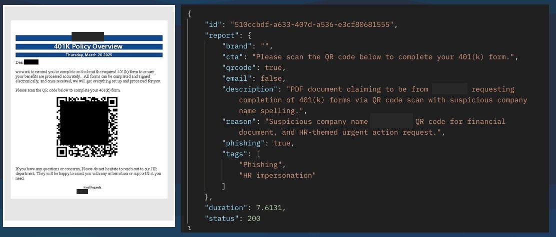 Malicious QR code in message
