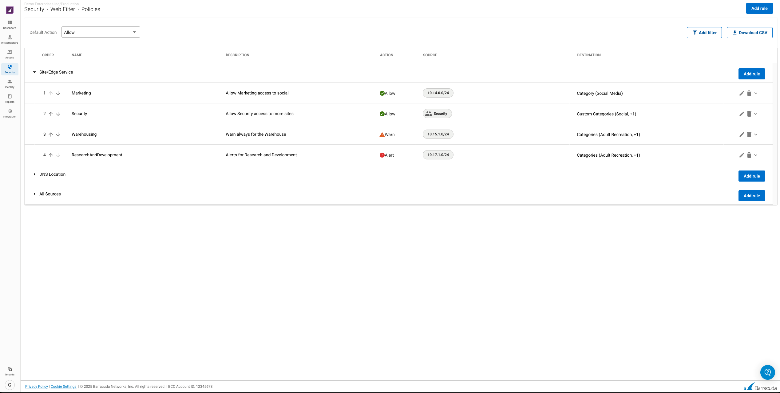 Criterio di sicurezza del filtro web Barracuda