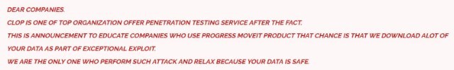 Post sul sito di leak di Cl0p che fa riferimento al software Progress MOVEit