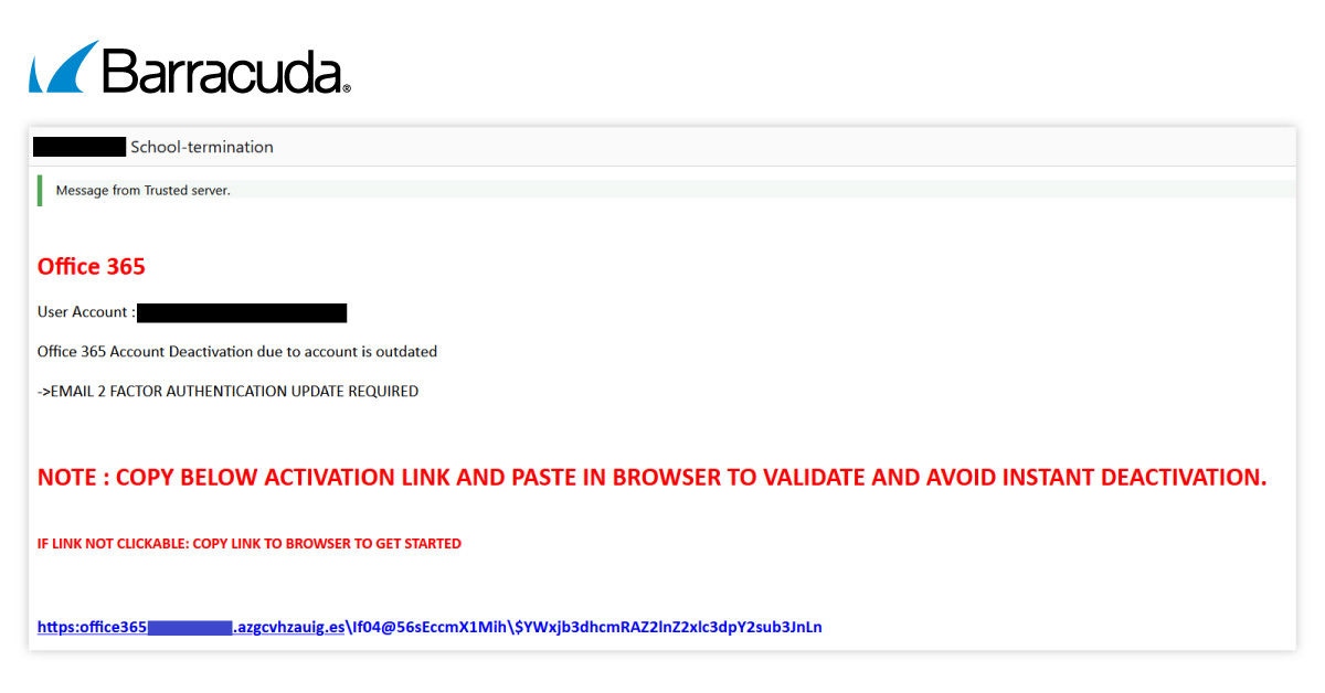 Esempio di un URL dannoso in un'e-mail di phishing