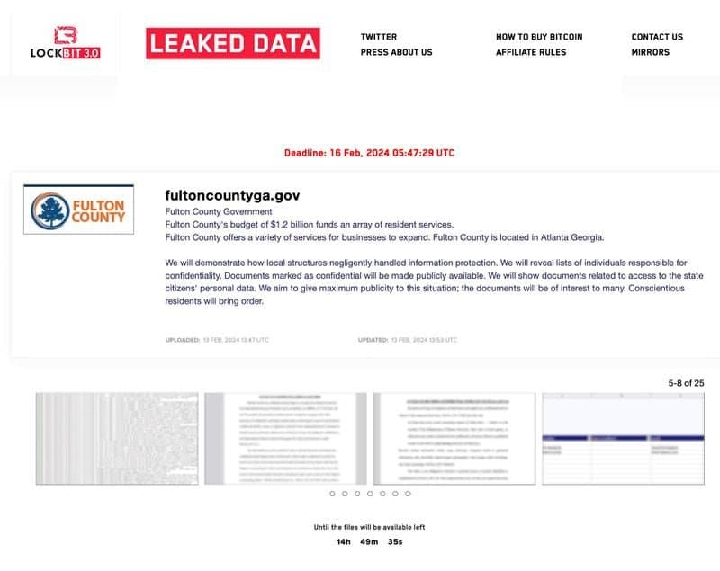 LockBit publishes Fulton County Georgia on its victim-shaming site