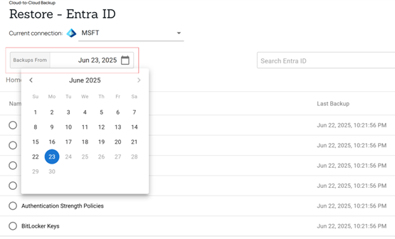Barracuda Entra ID Backup Premium – Ripristina browser