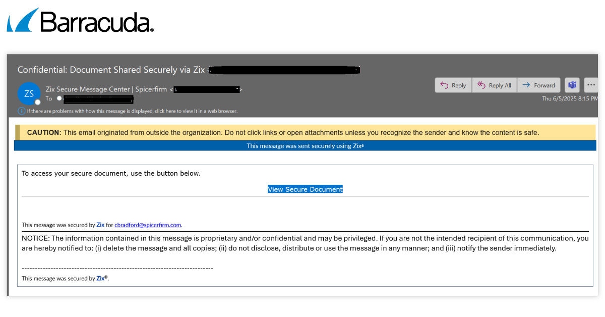 Finta e-mail riguardante un messaggio sicuro su Zix