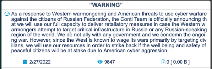 Conti ransomware threat against western nations
