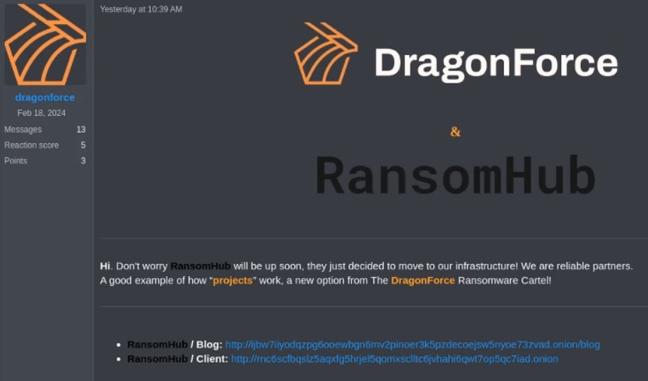 DragonForce annuncia che RansomHub si è unito al cartello, tramite Guidepoint Security
