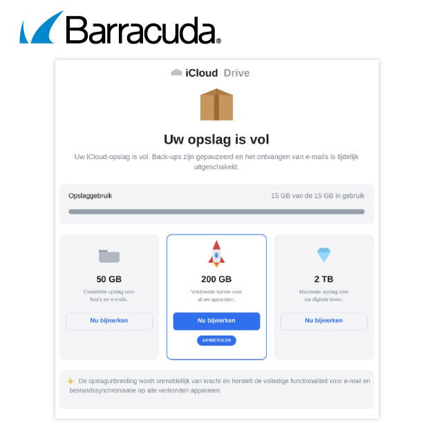 A Dutch-language iCloud "storage full" upsell scam.