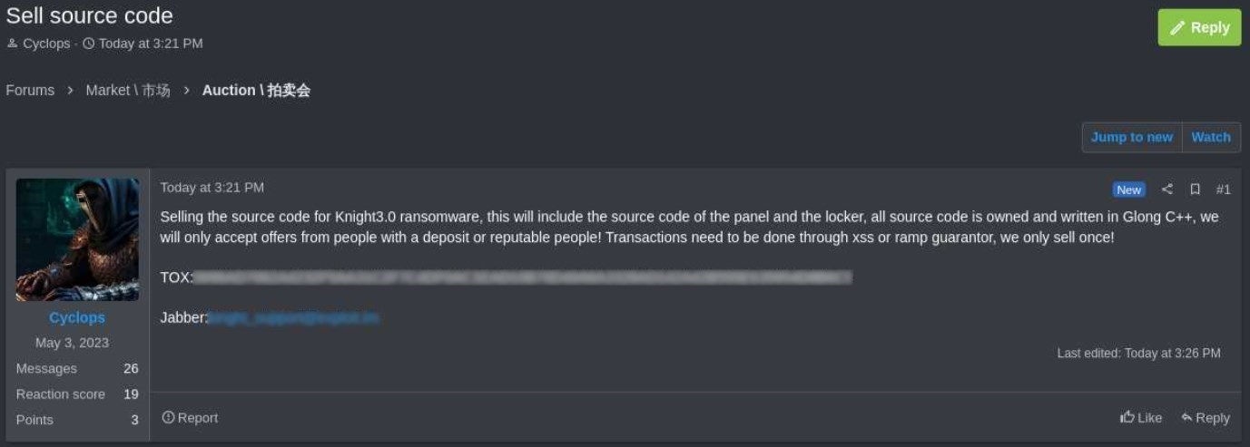 Knight sells ransomware source code Knight sells ransomware source code