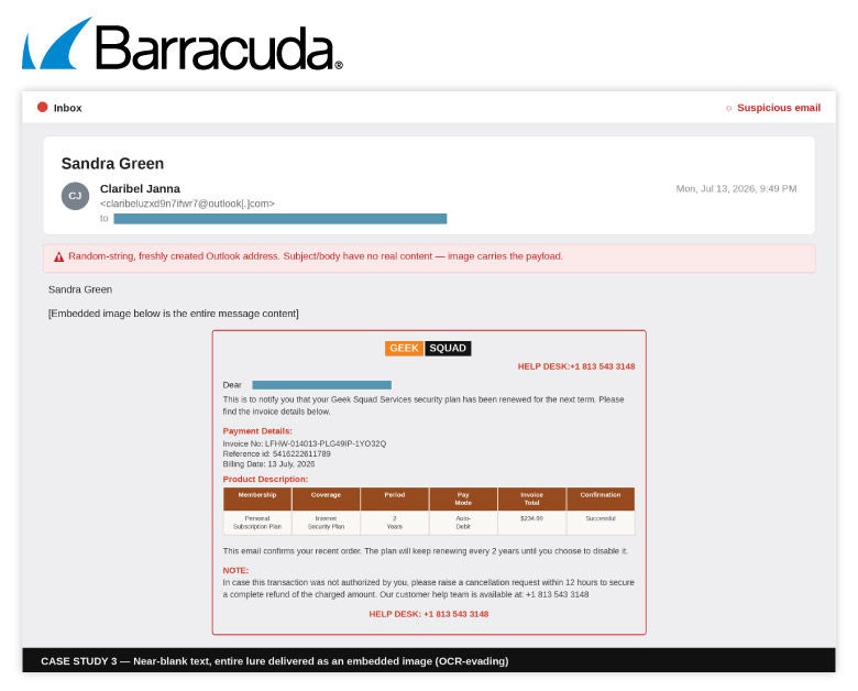 Example of an email carrying an image-only lure