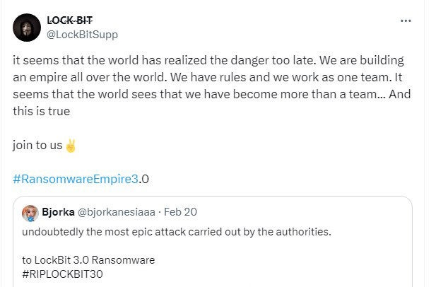 Partial screenshot - LockBitSupp reaction to Operation Cronos Partial screenshot - LockBitSupp reaction to Operation Cronos