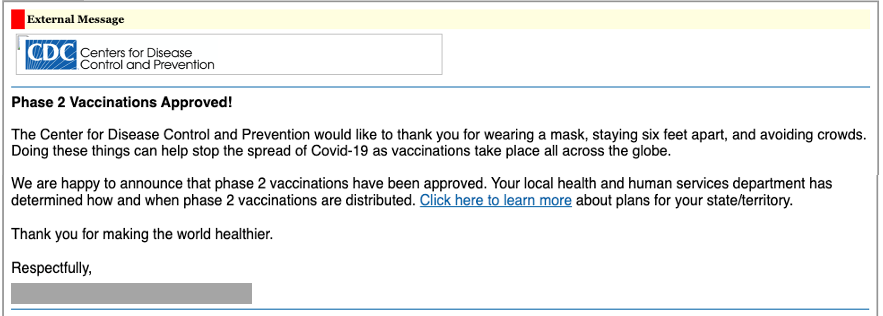 Vaccine-related phishing brand impersonation