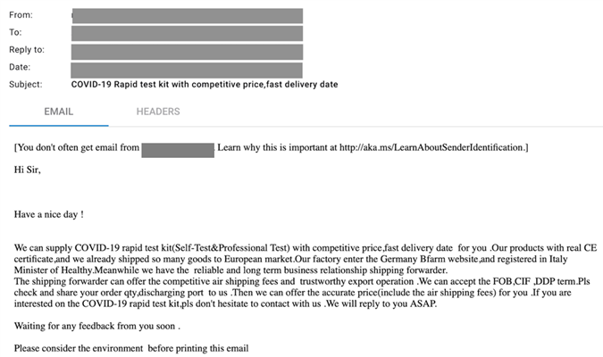 COVID 19 test email scam